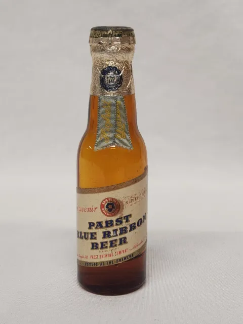 VTG Miniature Pabst Blue Ribbon PBR Souvenir Beer Bottle w Ribbon Peoria Hgts IL