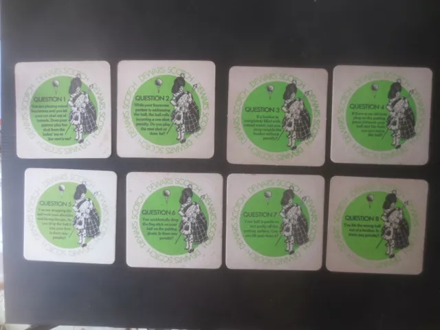 complete set of 8 Q & A  DEWARS SCOTCH WHISKY " GOLF " 1970,s Issue COASTERS