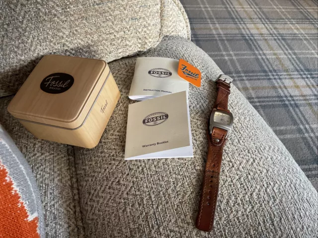 Fossil Ladies Watch With Original Tin Brown Leather Strap Stainless Steel