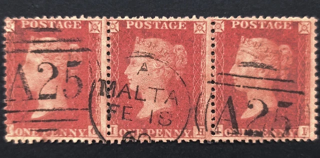 GB Queen Victoria 1d Red Trio SG.41 Used Fab. Duplex A25 Malta Top Quality VF