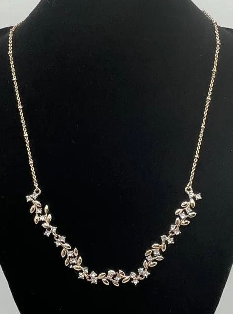 Lauren Conrad Rose Gold Tone Crystal Flower And Vine Necklace Dainty 16”-19”