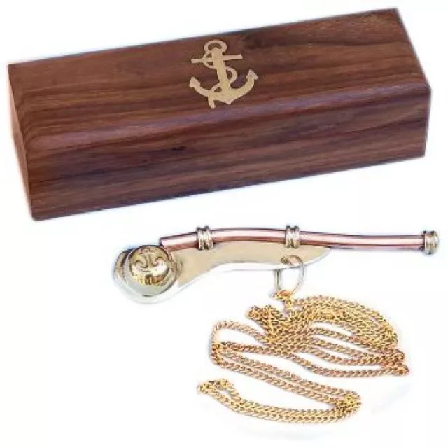 Brass Copper Boatswain Whistle w/ Box  Bosun Call Pipe Nautical Maritime Whistle