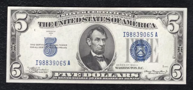 Fr. 1651 1934-A $5 Five Dollars Silver Certificate Note Gem Uncirculated