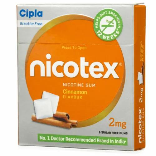 Paquete de 10 - Cipla Nicotex 2 mg 'Sabor a canela' 90 chicles para dejar de fumar (unisex)