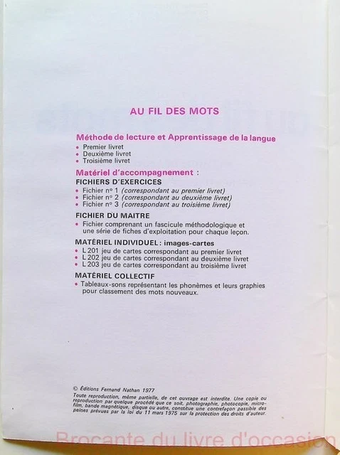 AU FIL DES mots cp Méthode de lecture Livret 2 EUR 19,00 - PicClick FR