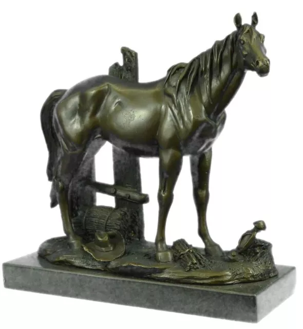 Trimestre Caballo Occidental Silla Cowboy Ranchero Bronce Mármol Escultura