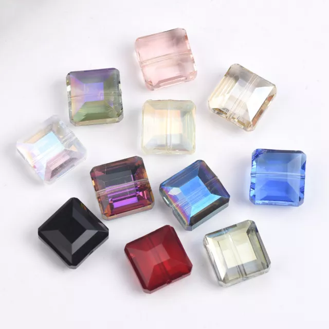 10pcs 13mm Square Faceted Cut Crystal Glass Loose Beads for Jewelry Making