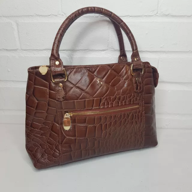 Ashwood Leather Midi Tote Bag Handbag Brown Crocodile Skin Effect Animal