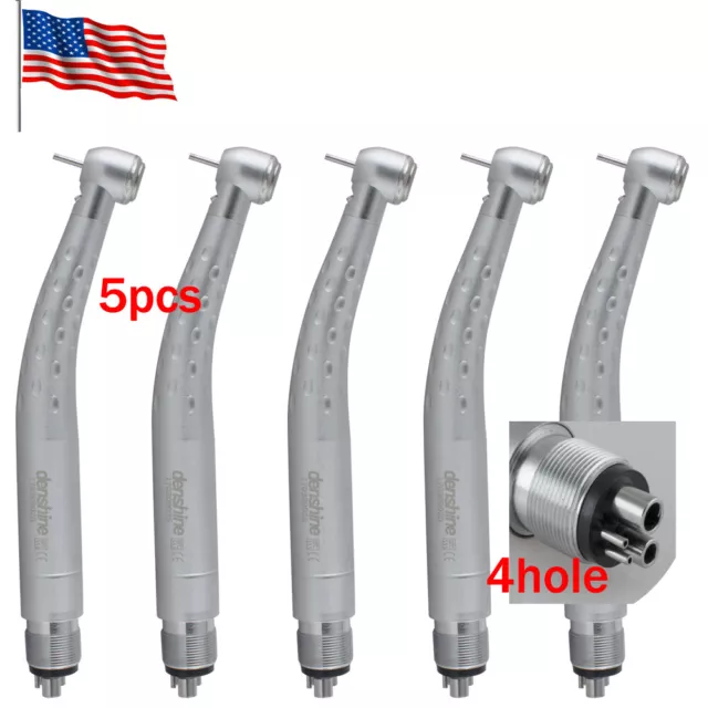 5X Denshine 4-H New Dental High Speed LED Handpiece Push Button Silver USA FDA