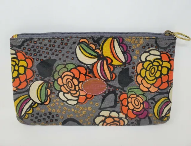 Fossil Makeup Canvas Cosmetic Floral Print Zip Clutch Pouch