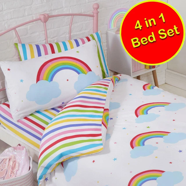 Arcobaleno Cielo Letto Bambini Set Completo (Piumone, Federa E Cover) Reversible