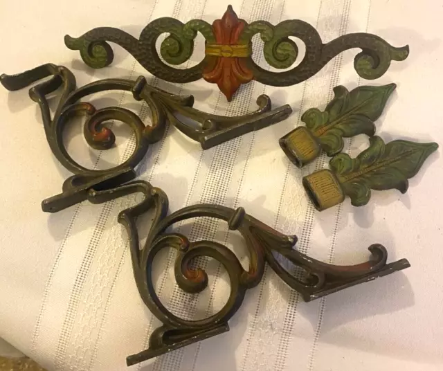 Antique Curtain Centerpiece 2 Brackets 2 Finials Metal Drapes
