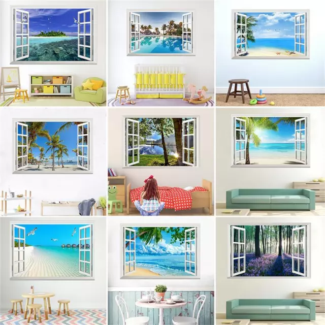 Huge Window 3D Beach Forest Wall Stickers Landscape Art Mural Decal Wallpaper