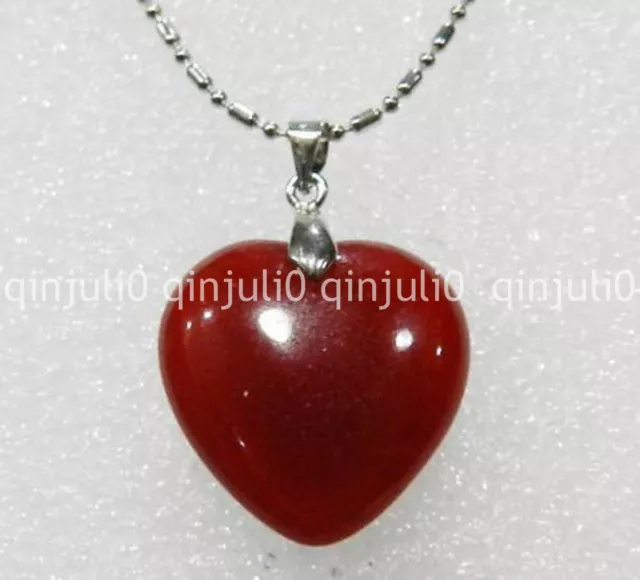 Genuine natural 25mm Red Jade Heart shaped Pendant Necklace 17 inches
