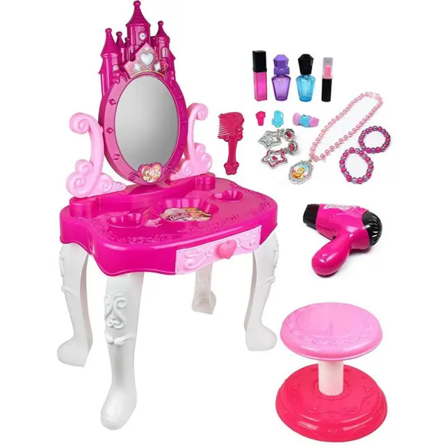 26Pc Kids Glamour Mirror Vanity Dressing Table Children Play Set Makeup Toy  Gift