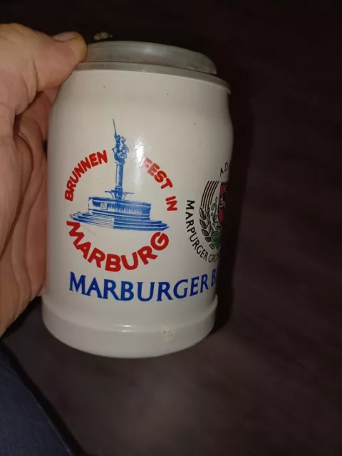 Marburger Brauerei Biergrug mit Zinndeckel 0,5l Steingut 2