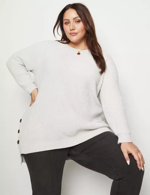 Plus Size - Womens Jumper - Regular Winter Sweater - Grey Pullover Button | BeMe
