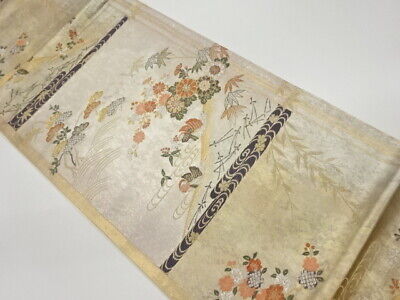 6203359: Japanese Kimono / Vintage Fukuro Obi / Woven Mandarin Duck & Floral Pla