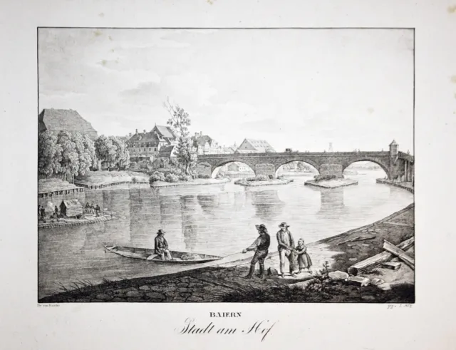 Stadtamhof Regensburg Donau Oberpfalz Kunike Jakob Alt Lithographie Ansicht 1824