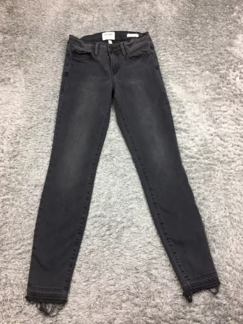 Frame Le Skinny De Jeanne Crop Jeans Womens Size 25 Black Denim Stretch