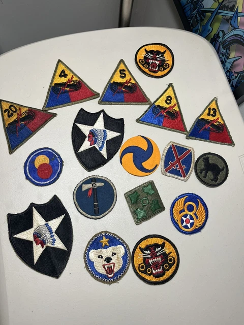 Original Lot of  17 WWII Patches, Armored, Mountain, Tank Destroyer WW2