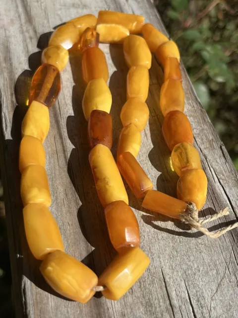 Antique Natural Orange Baltic Egg Yolk Butterscotch Amber Bead Necklace21” 31.5g