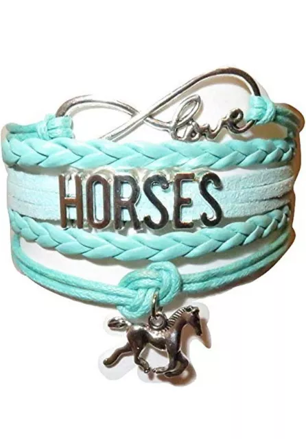 Horse Bracelet Infinity Love Charm Silver Leather Equine Jewelry Women's Girl's