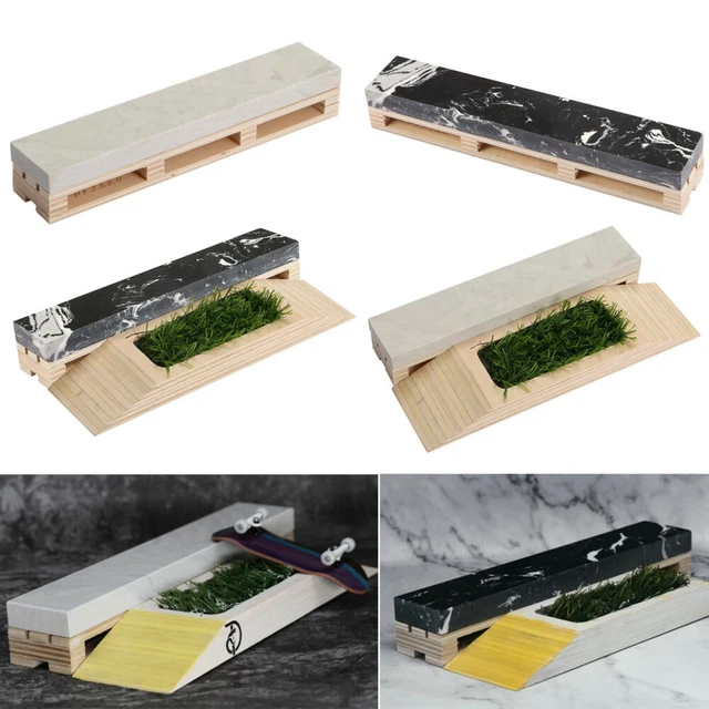 WOODEN FINGERBOARD OBSTACLES Finger Skateboard Ramp White/Black Marble