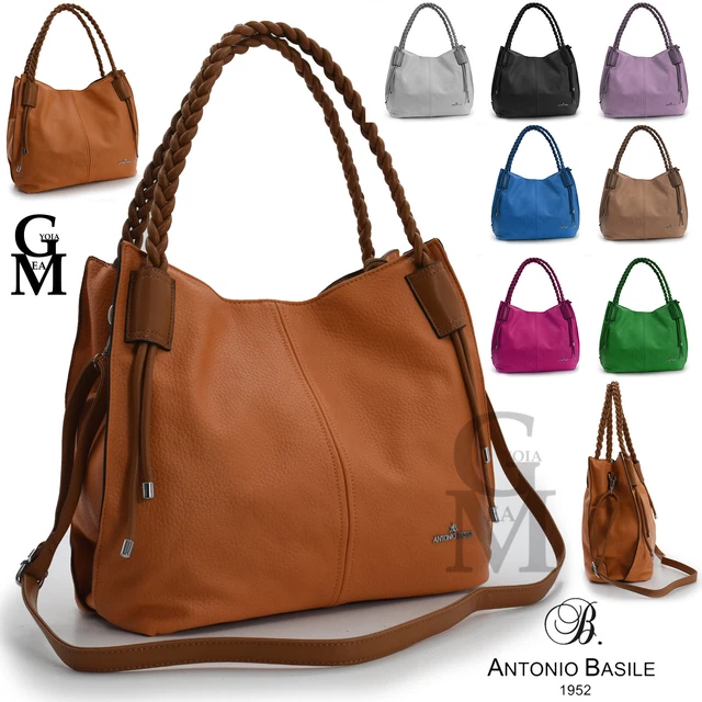 Borsa donna BASILE pelle manici intrecciati morbida grande shop spalla tracolla