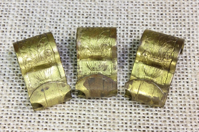 3 Old Picture Molding Rail Hooks Solid Brass Flower Vase Painting Hangers