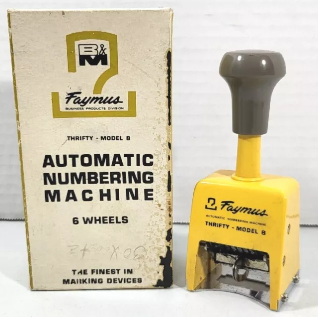 Vintage Faymus Automatic Numbering Machine Model B 6 Wheels Yellow Rare Color