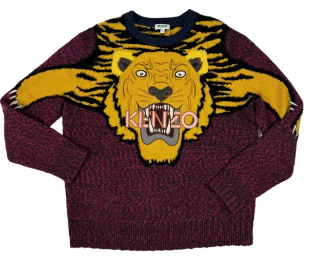 Kenzo Paris All Over Knitted Tiger Lion Sweater Jumper Small S Pullover