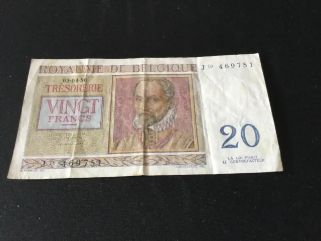 20 Belgium Francs banknote 03/04/56