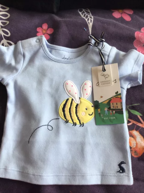 New baby girls joules blue bee t shirt, age Newborn