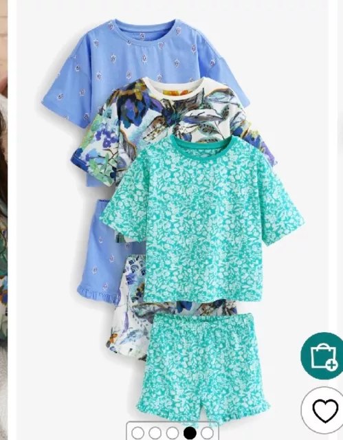 Set pigiami corti estivi floreali per ragazze Next età 7-8 anni nuovi con etichette