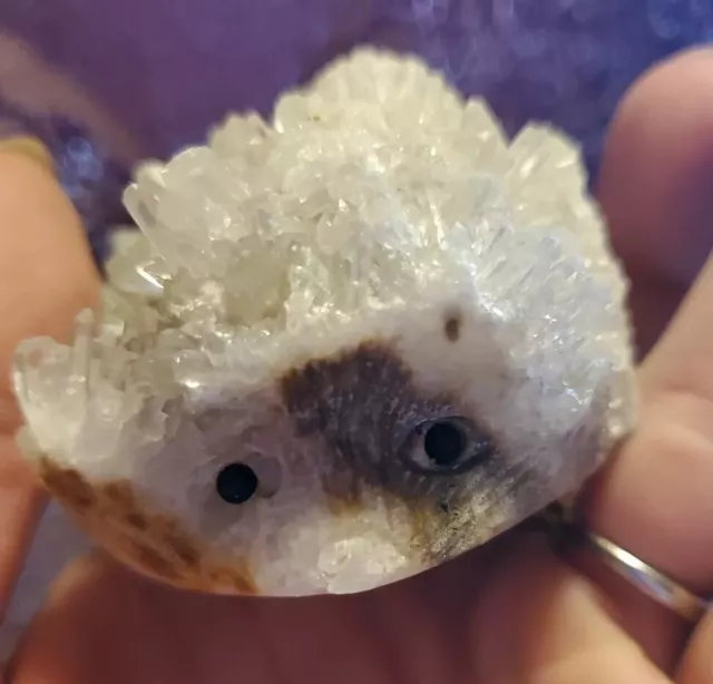 Carved Hedgehog Quartz Crystal Cluster Rock Specimen