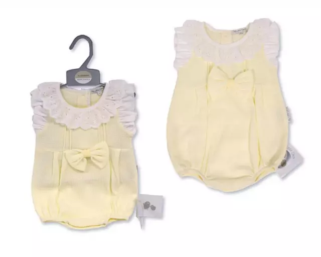 Baby Girls Lace & Bow Romper  ~ Spanish Romany Style ~ Lemon ~ NB-0-3-6M ~ abg