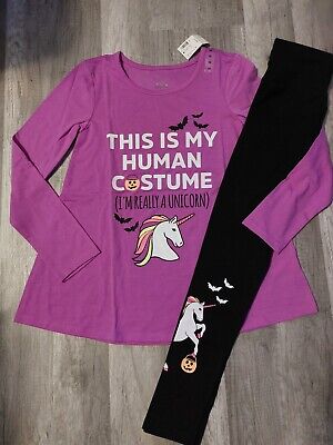 NWT Justice Girls Outfit Halloween Unicorn Top/Leggings 10 (1)