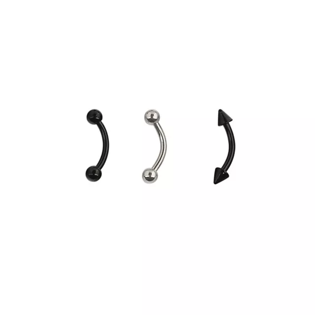 set 3 Piercing Sopracciglio Acciaio Chirurgico titanio Curvo Bilancino