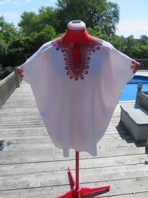 Boho Mexican Peasant Hand Embroidered Cotton Blouse Top One Size