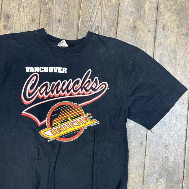 Vintage NHL Graphic T-Shirt Vancouver Canucks 90s Tee Black Mens Large 3