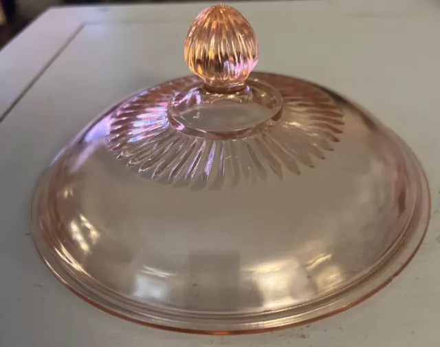 Anchor Hocking Old Colony Open Lace Edge Pink Depression Butter Dish Lid Only