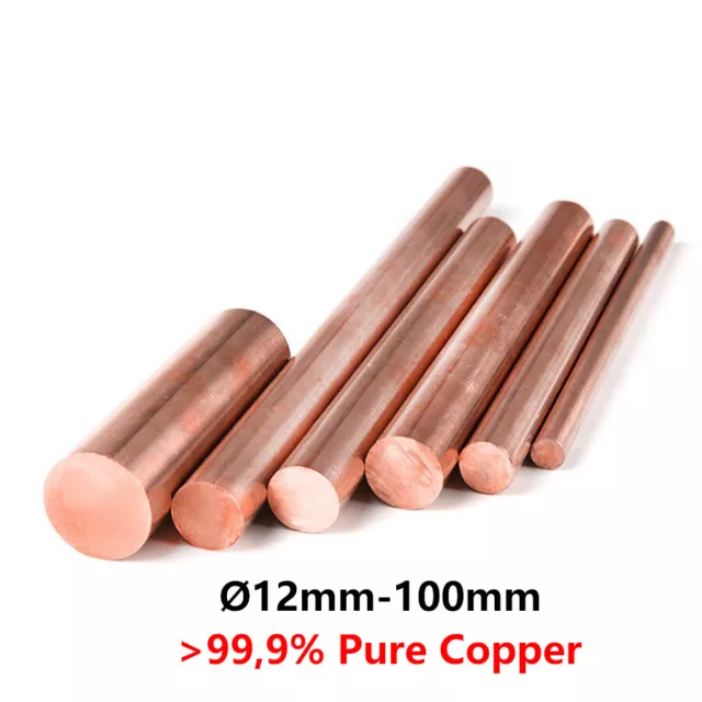 Pure Copper Rod Round Bar T2 99.9% Copper Dia 12 14 15 to 50mm Length 150-300mm