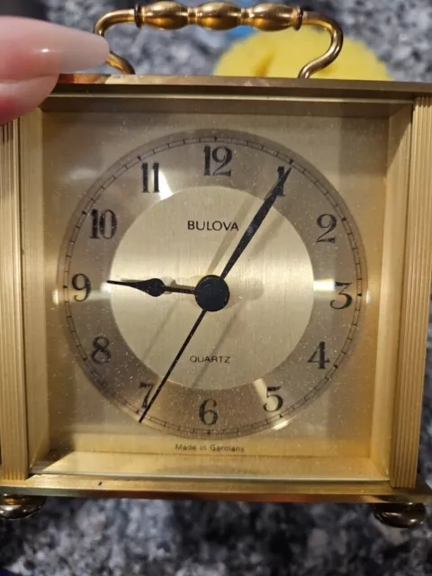 Bulova B 2614 Carriage Mantle Clock Battery Operated Brass Heavy WORKS!