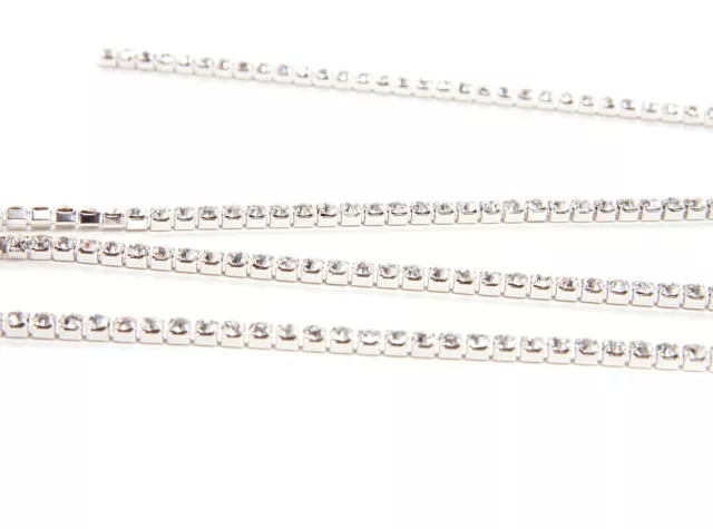 1 MTR Clear Crystal Rhinestone Chain Silver Costume Applique Sew On Trim Lace 3