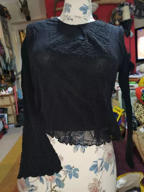 Gorgeous Portre Black Crinkly Top Size Large Goth Emo