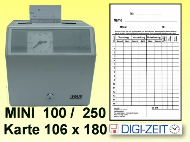 Stempelkarten 106 x 180 für Stempeluhr MINI 500 Tenocard    je Pack 100 Stück