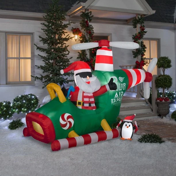GEMMY 9.5 FT Animated Airblown Lighted Christmas Copter Inflatable Yard