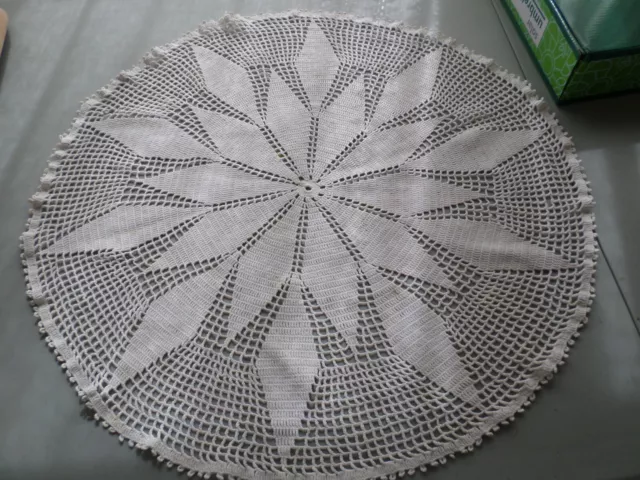 Hand Crochet Round Lace Doily 24 In. Vintage Table Topper Ivory White Pre-owned