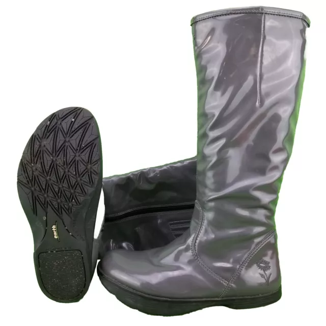 KALSO EARTH Elite Grey Faux Patent Leather Tall Boots Side Zip Womens 7B CRACK 37.30 PicClick